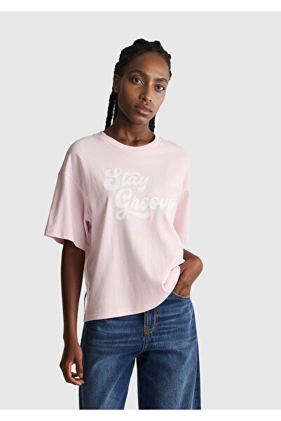 United Colors of Benetton Roz deschis pentru femei bumbac 100% Text în față c...