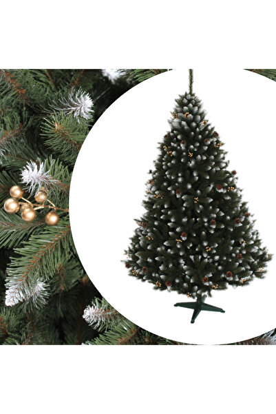 Selgot Brad de Crăciun artificial cu conuri și fructe aurii, înălțime 180 cm