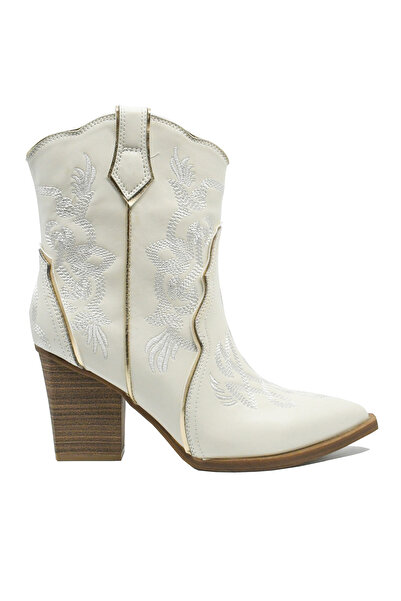 Anna Viotti Women's Embroidered White Leather Clog Boots - GOR 2460