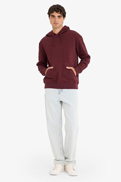 DeFacto Regular Fit Kapüşonlu İçi Yumuşak Tüylü Kanguru Cepli Basic Düz Sweatshirt X8283AZ25AU