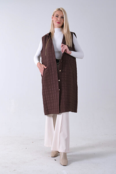 Feminist Zincir Detaylı Fleto Cepli Kapitone Yelek Kahve 31070195