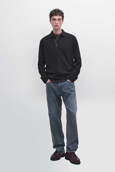 Massimo Dutti Dokulu uzun kollu polo yaka t-shirt