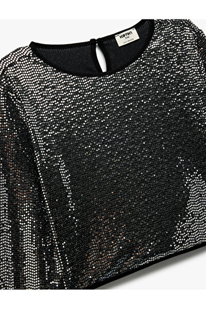 Koton Μακρυμάνικη γυαλιστερή μπλούζα με λαιμόκοψη