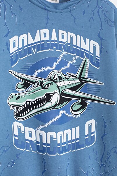 Cansın Mini Set de trening pentru băiat albastru cu scris personaj cu imprimeu cu căptușeală din fleece 23288