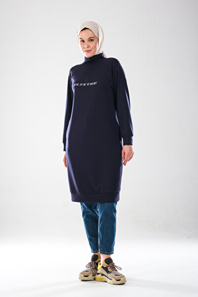 Plistre 2290_Women's Hijab Sports Tunic Dress - Reflector Printed , Zippered with Mock Neck Pockets, Soft Texture