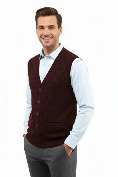 Çizgi Triko Men's Buttoned Vest with Pockets Steel Mesh Classic Fit 5215L Bgl-St04847