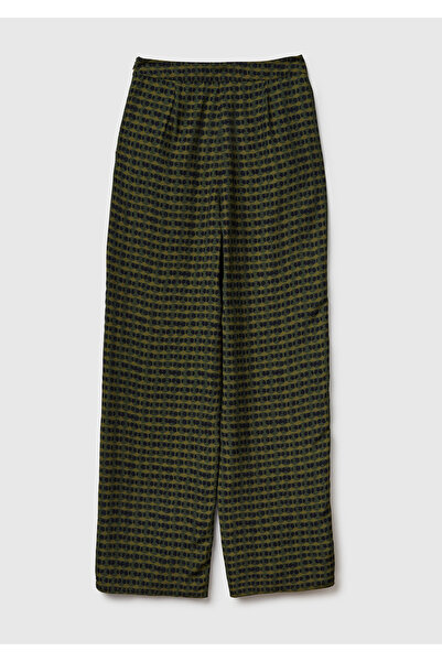 United Colors of Benetton Kadın Koyu Yeşil %100 Viskoz Tamamı Desenli Beli Lastikli Pantolon