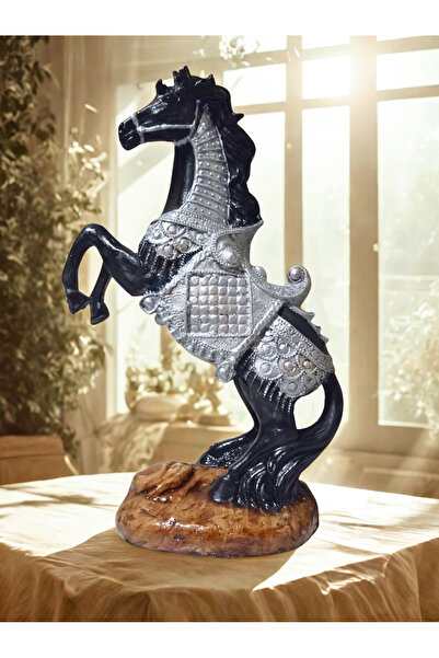 Yaratıcı sanatlar atölyesi İşlemeli Eyerli Büyük Boy Şahlanan At Heykel 35 CM...