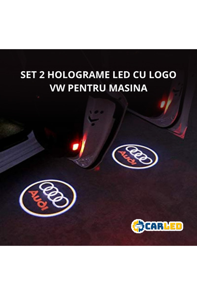 CARLED.ro Set of 2 projectors/led bulbs with AUDI logo (with hologram), sensor, with 3 AAA batteries