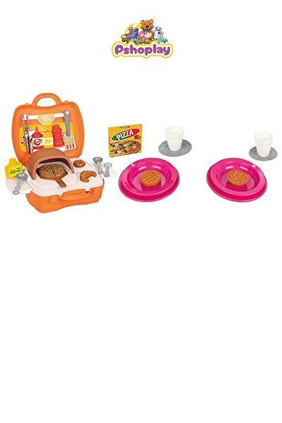 Pshoplay Pizza and Bbq Set with Bag – 34 Piece Portable Kitchen Play Set