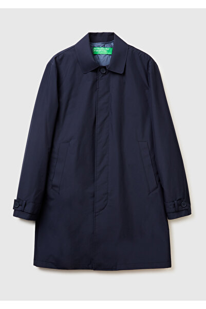 United Colors of Benetton Men's Navy Blue Sleeve Cuff Detailed Vest Set Long Raincoat