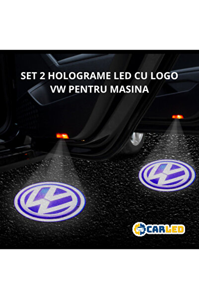 CARLED.ro Set of 2 projectors/led bulbs with VOLKSWAGEN logo (with hologram), sensor, with 3 AAA batteries
