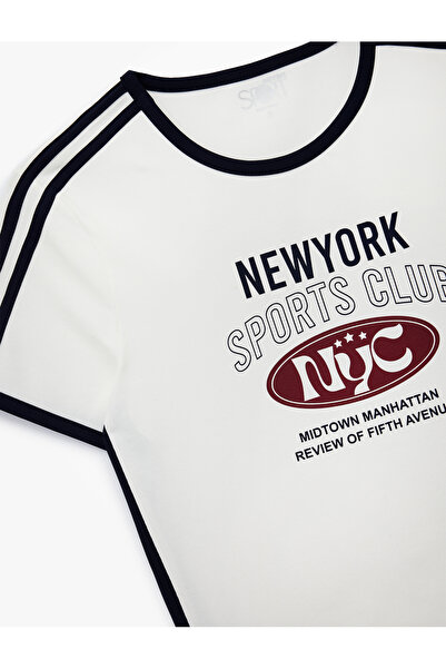 Koton Cotton Short Sleeve Crew Neck Printed Crop Sports T-Shirt