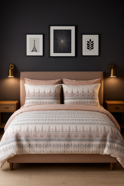 MyStory Home Set de lenjerie de pat dublu cu cearșaf elastic Estilla Gül