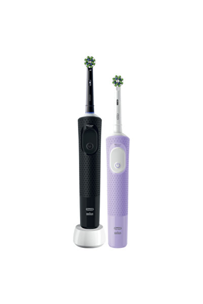 Oral-B Vitality Pro Electric Toothbrush Set (2), 2D Cleaning, 3 Modes, 1 Charger, 2 Heads, Black/Vio