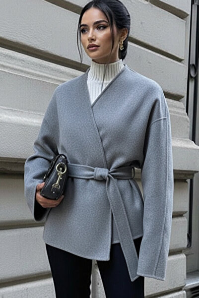 ALFUDO Moda Collection Gray Tie-Dye Detailed Comfortable Fit Cashmere Cardigan/Jacket