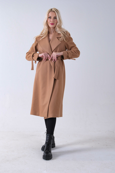 Feminist Kol Bağlamalı Seyyar Kuşaklı Uzun Kaşe Kaban Sütlü Kahve 41630051