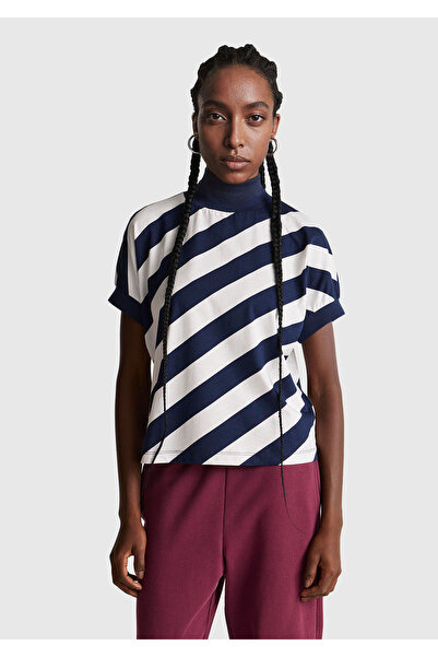 United Colors of Benetton Women's navy blue 100% cotton couple Color Block t-shirt