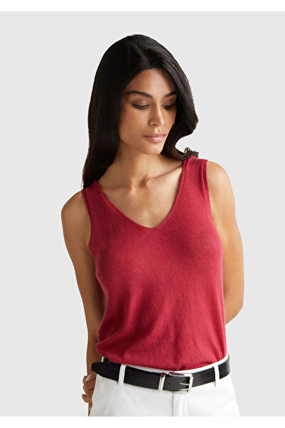 United Colors of Benetton Women's Fuchsia Alpaca and Wool Blend Knitwear Tank Top