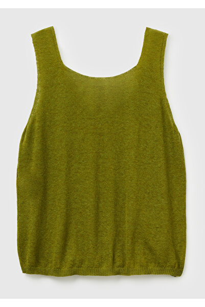 United Colors of Benetton Women's Khaki Green Alpaca and Wool Blend Knitwear Tank Top