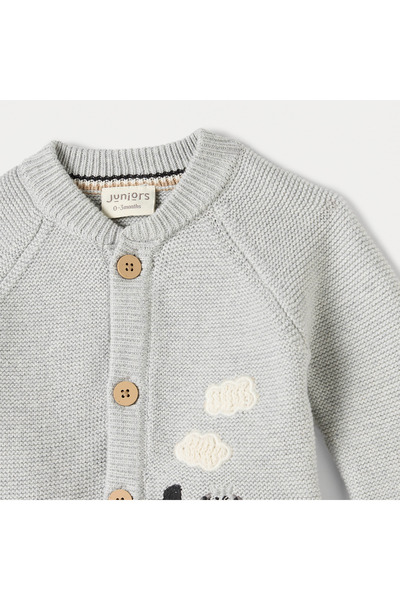 Juniors Embroidered Cardigan with Long Sleeves and Button Closure
