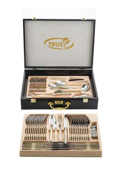 Trust 86-Piece Stainless Steel Cutlery Set Silver/Gold, Service for 12