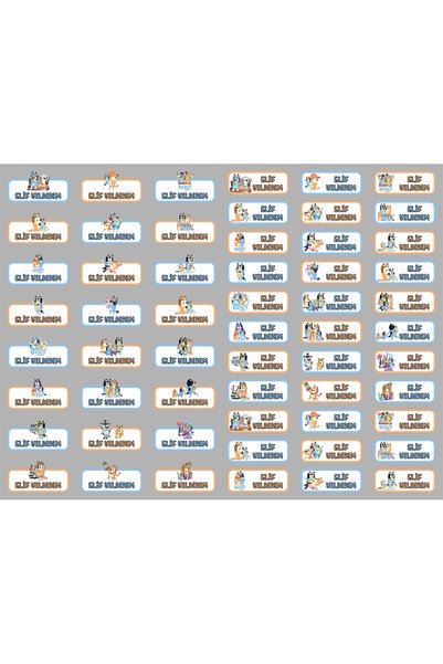 AGG Reklam Bluey Nursery Kindergarten Primary School Clothing Item Name Tag Neck Tag Name Label 57 Pieces