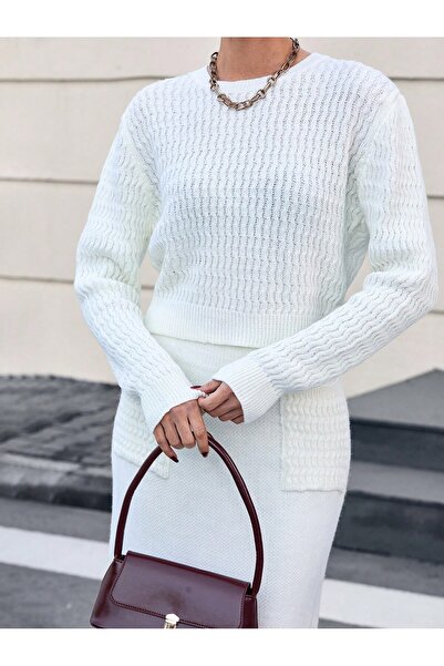 Puella Γυναικείο Σετ Πλεκτό Πουλόβερ με Μακριά Φούστα και Πλεκτά Μαλλιά