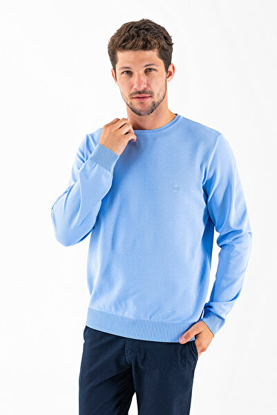 JB John Borners Pulover tricotat cu broderie guler rotund JB pentru bărbați, albastru - K-2601