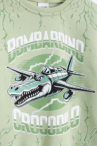 Cansın Mini Green Boy's Written Character Printed Fleece-Lined Tracksuit Set 23287