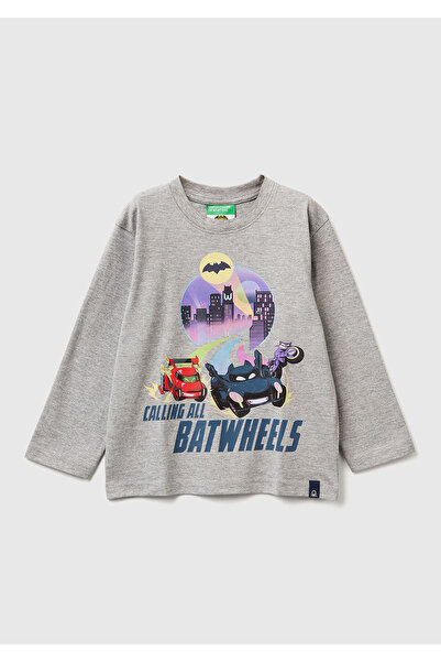 United Colors of Benetton Boy's Gray Melange Jersey T-Shirt with Multi-Colore...