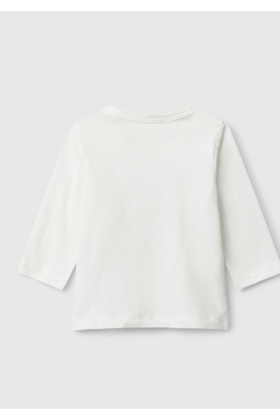 United Colors of Benetton Baby white long sleeve t-shirt with Printed hidden buttons on the front