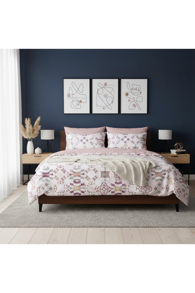 MyStory Home Set cuvertură de pat dublă cu cearșaf elastic Artemis roz