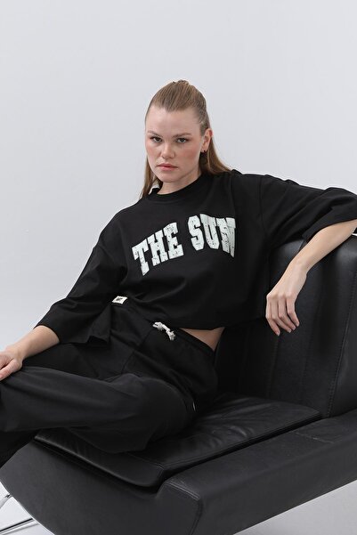 Soul Women's Front Printed Double Pants Suit - 32226Tks - Black