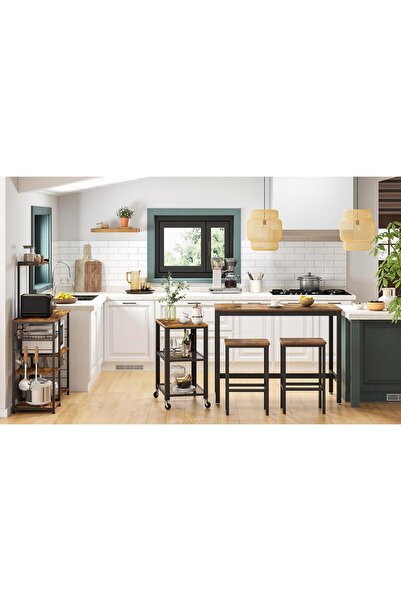 VASAGLE Bar table set with 2 chairs, steel frame, wooden top, industrial style, 120x60x90cm, brown