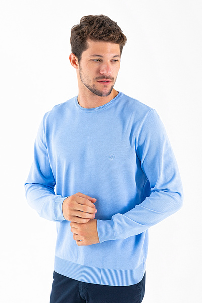 JB John Borners Pulover tricotat cu broderie guler rotund JB pentru bărbați, albastru - K-2601