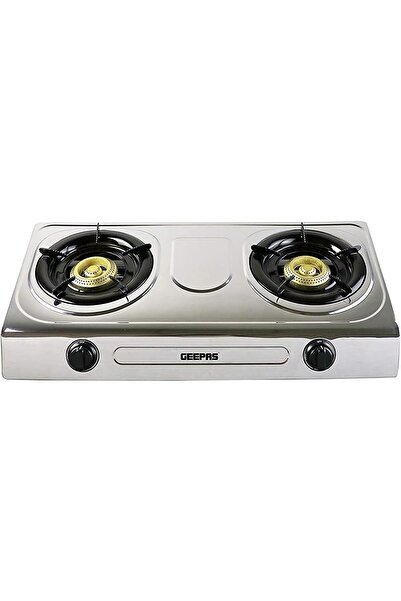 Geepas 2-Burner Gas Stove – Stainless Steel, Auto Ignition, Outdoor Grill, 2-Year Warranty