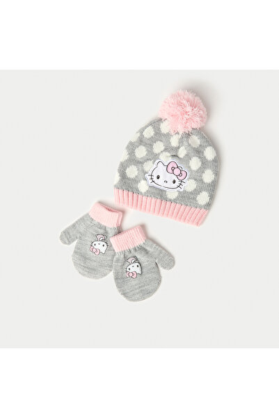SANRIO 2-Piece Hello Kitty Print Beanie Cap and Gloves Set