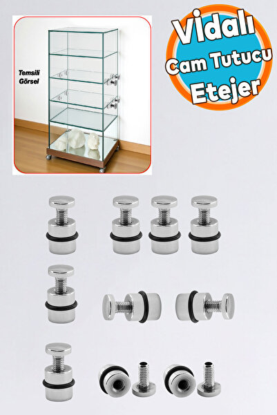 NZB Metal Cam Raf Tutucu (10 Adet) Krom 90-2503-01 Oringli Contalı Vidalı Met...