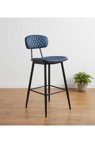 NZONE STORE Modern leather bar stool with padded seat and premium leather, metal frame and wooden back