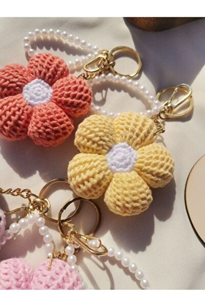 Atölye LİDYA Örgü Papatya Çiçek Çanta Charmı Anahtarlık Çanta aksesuarı