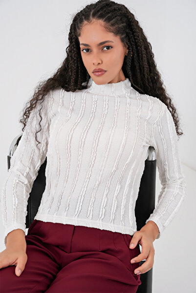 Bigdart Women's Textured Stretch Knit Blouse 975 - White