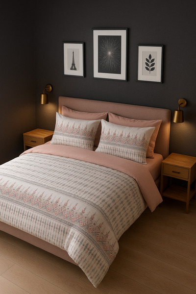 MyStory Home Set de lenjerie de pat dublu cu cearșaf elastic Estilla Gül