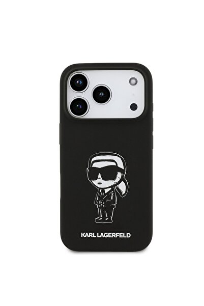 Karl Lagerfeld غطاء سيليكون سائل مع رسمة كارل سكيتش لجهاز iPhone 17 Pro Max -...