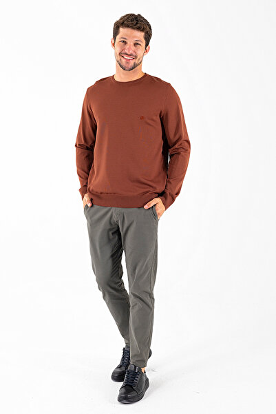 JB John Borners Men's Crew Neck Jb Embroidered Knit Sweater Brown - K-2601Â