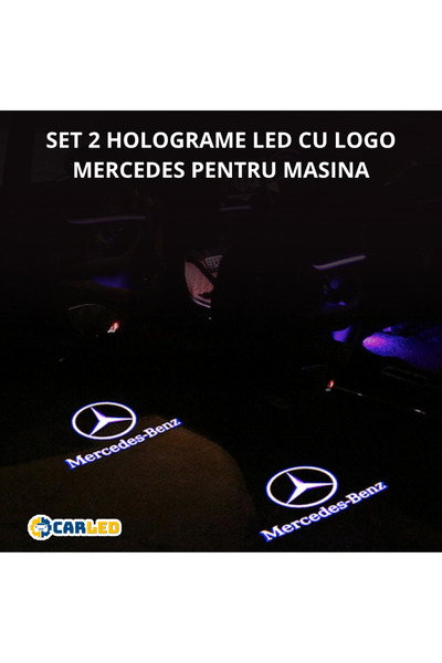 CARLED.ro Set of 2 projectors/led bulbs with MERCEDES logo (with hologram), sensor, with 3 AAA batteries