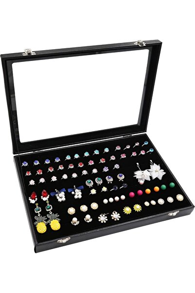 PADOM صينية عرض مجوهرات قابلة للإزالة وقابلة للتكديس - مخمل أسود (خواتم)