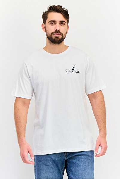 Nautica Men Crew Neck Short Sleeves Brand Logo T-Shirt, White