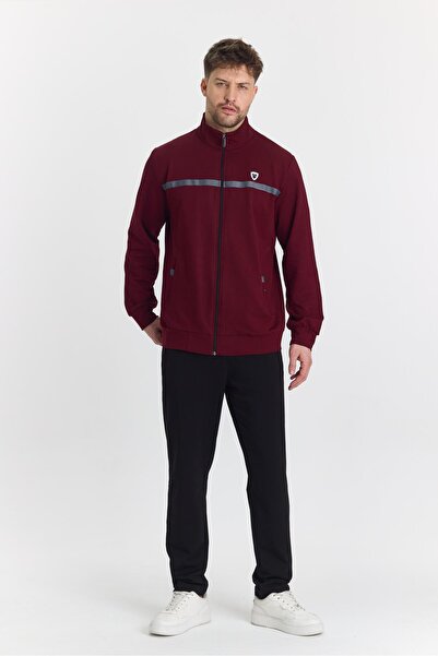 Marco Ferry Мъжки спортен екип от памук с цип в цвят бордо 201462B-B