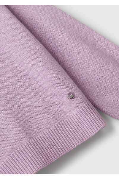 United Colors of Benetton Pulover cu mâneci cu nervuri din amestec de lână liliac pentru fetiță